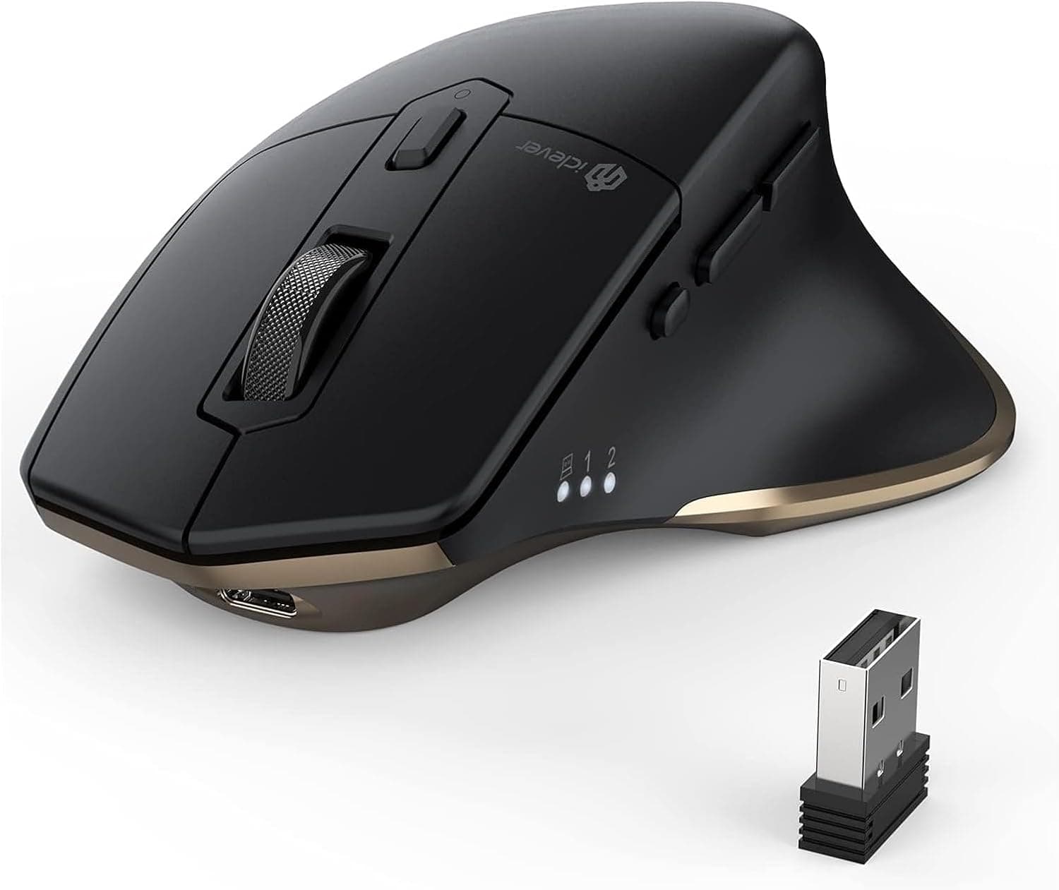 iClever Bluetooth Mouse MD172, Wireless Mouse Dual Mode(Bluetooth+USB), Multi-Devices Ergonomic Mouse with 5 Adjustable DPI and 7 Buttons, Rechargeable Silent Mice for Laptop/iPad/MacBook/Tablet/PC Black