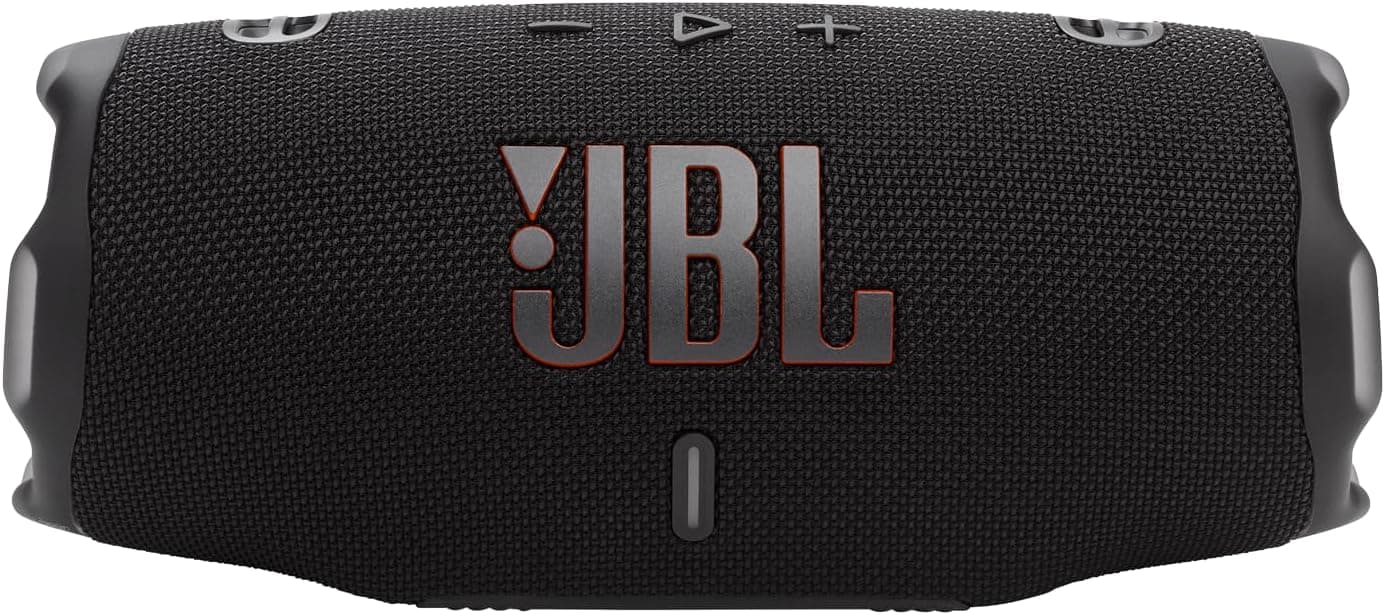 اسپیکر بلوتوثی قابل‌حمل JBL Charge 6 – ضدآب، مجهز به پاوربانک داخلی و فناوری Auracast، دارای 28 ساعت پخش موسیقی، شارژ سریع، طراحی ضد ضربه و صدای قدرتمند – رنگ مشکی.