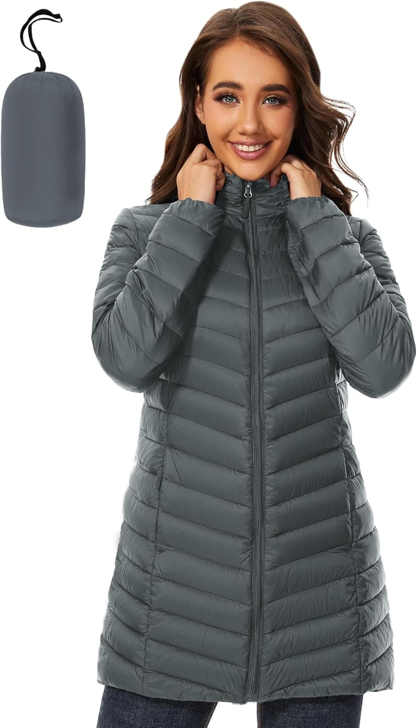 کاپشن زنانه ANOTHER CHOICE – دو رو (Reversible)، گرم و پف‌دار (Quilted Puffer)، دارای کلاه، مدل بلند و پددار (Long Hooded Padded Winter Coat)، مناسب برای زمستان.