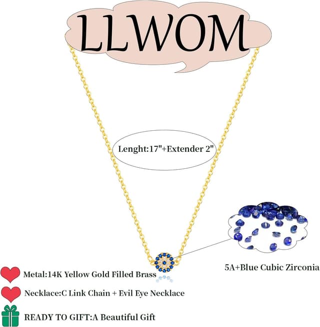 LLWOM Gold Necklace for Women，14k Gold Plated Infinity Necklace Star Of David Necklace Evil Eye Cross Pendants Heart Dainty Gold Necklace For Women Gold Modern