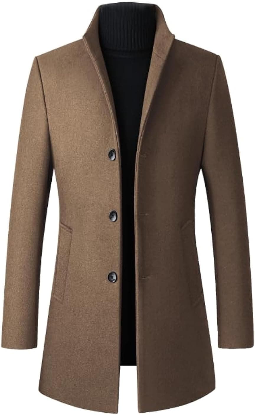 کت بلند زمستانی مردانه Lavnis از جنس ترکیبی پشم – کت پیا (Pea Coat) باریک با جلوی دکمه‌دار تک‌سینه، مناسب برای استفاده رسمی و کت تجاری.