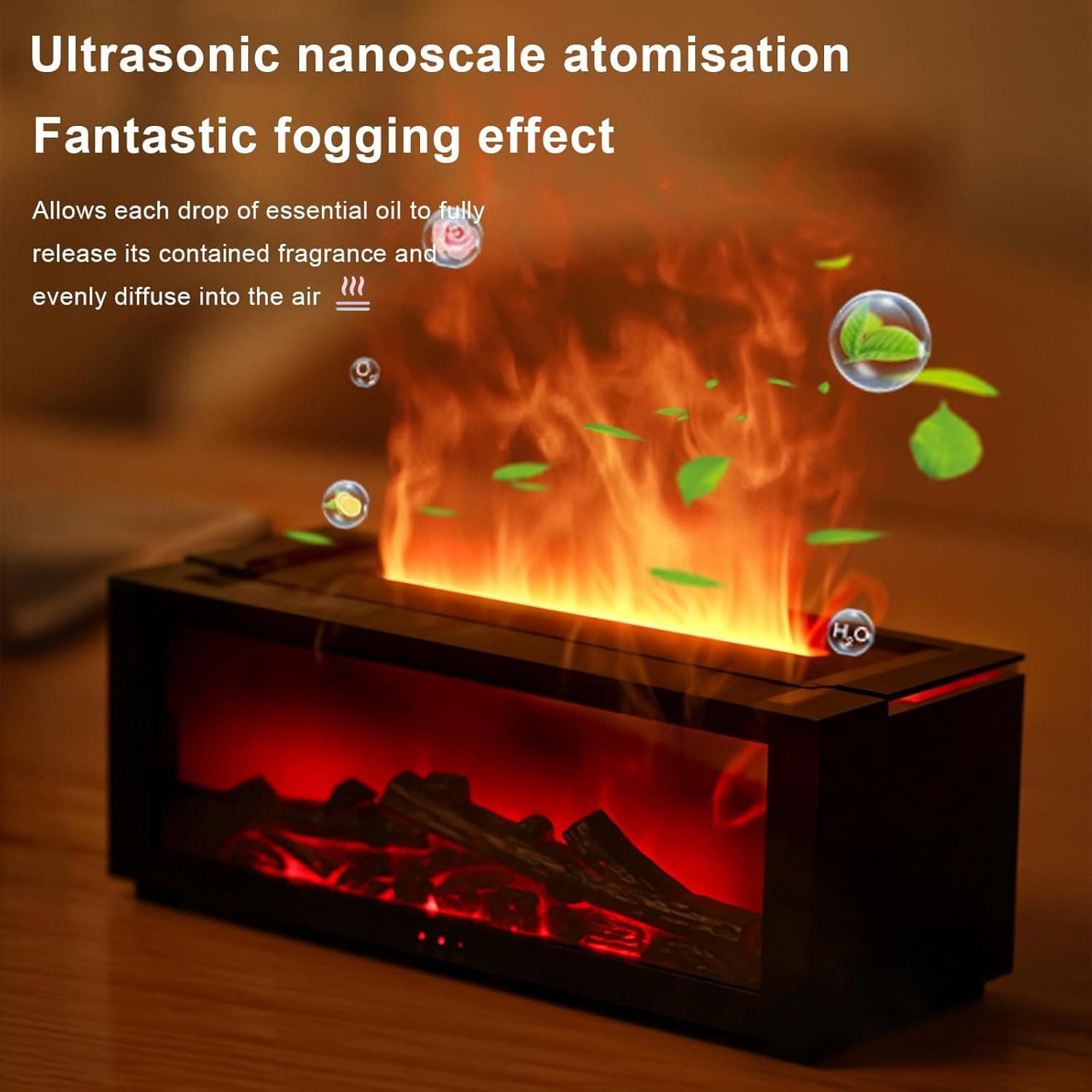 دستگاه پخش‌کننده عطر شومینه‌ای Flame، دستگاه آروماتراپی، دیفیوزر شعله ۷ رنگ ارتقایافته، مرطوب‌کننده اولتراسونیک مه خنک، دیفیوزر روغن اسانسی 150ml با تایمر و خاموشی خودکار بدون آب برای خانه، اتاق و دفتر
