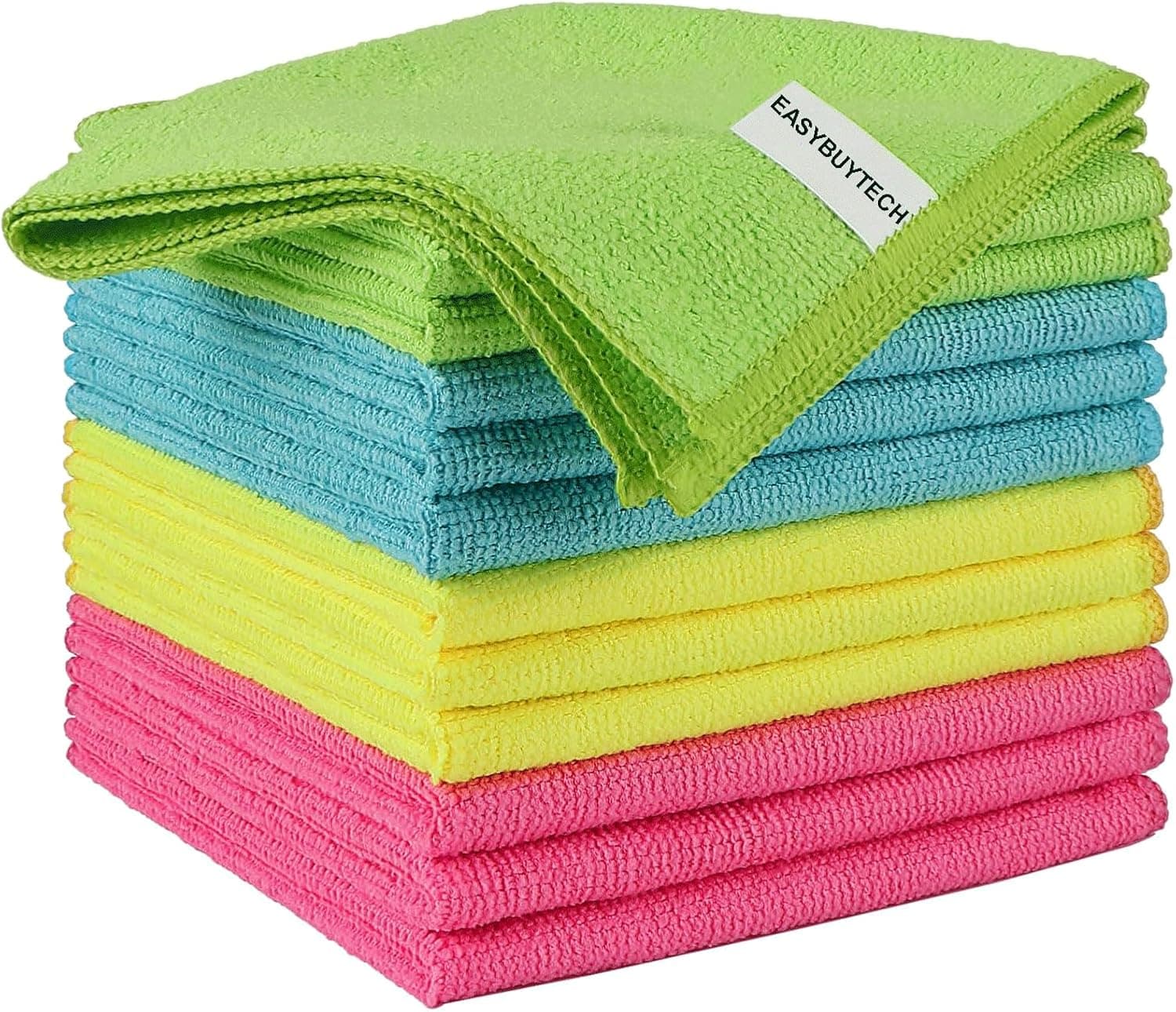 Microfibre Cloth 12 Pack,Reusable Kitchen Microfibre Cleaning Towels Dish Cloths,Lint Free Washable Duster Rags Cloth for Home,Windows,Car,Motorbike,30 x 30 cm Assorted