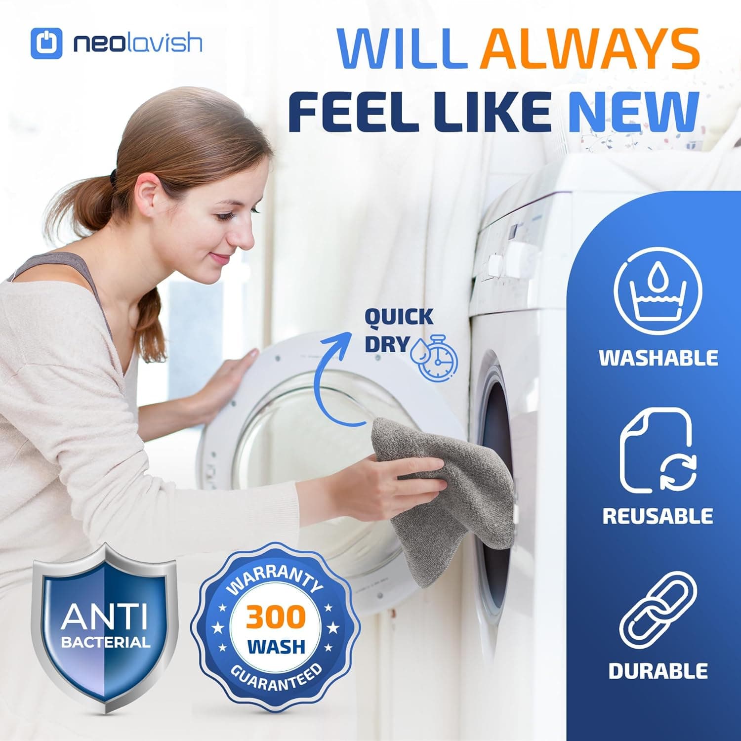 دستمال میکروفایبر Neolavish® برای نظافت آشپزخانه - حوله‌های ظرف فوق‌العاده جاذب برای پاک کردن و خشک کردن | بدون پرز، 30x30 سانتی‌متر، بسته 9 عددی خاکستری 9 عدد در بسته 3397