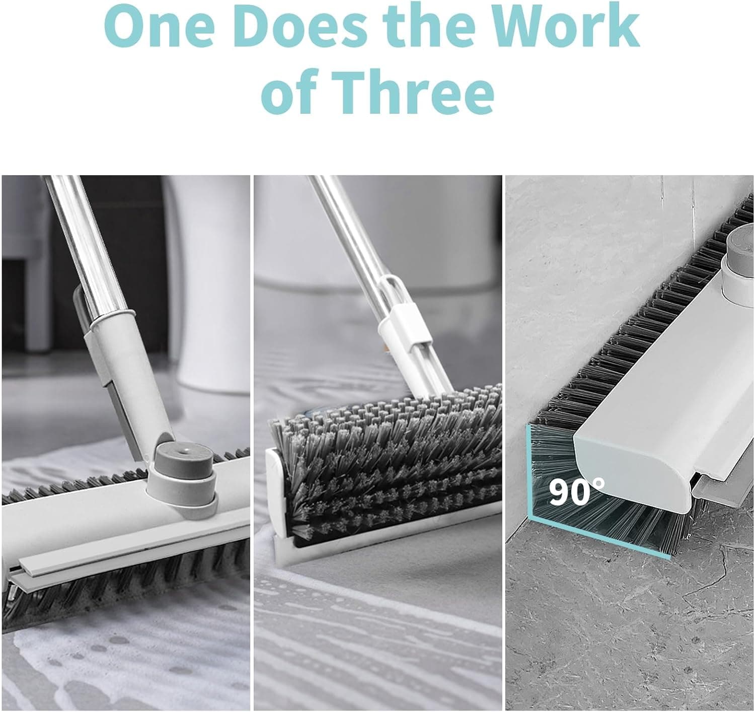 برس شستشوی کف KASTWAVE با دسته بلند، 3 در 1 شامل تیغه آب‌جمع‌کن و برس اسکرابر سخت و سنگین برای تمیز کردن دوش حمام، پاسیو، گاراژ، آشپزخانه، دیوار و عرشه 3402