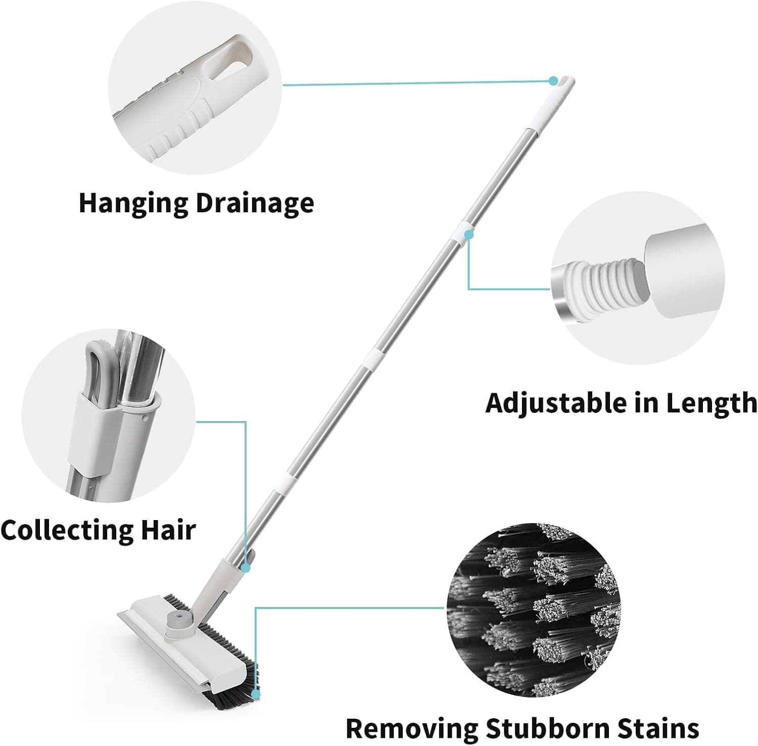 برس شستشوی کف KASTWAVE با دسته بلند، 3 در 1 شامل تیغه آب‌جمع‌کن و برس اسکرابر سخت و سنگین برای تمیز کردن دوش حمام، پاسیو، گاراژ، آشپزخانه، دیوار و عرشه 3403