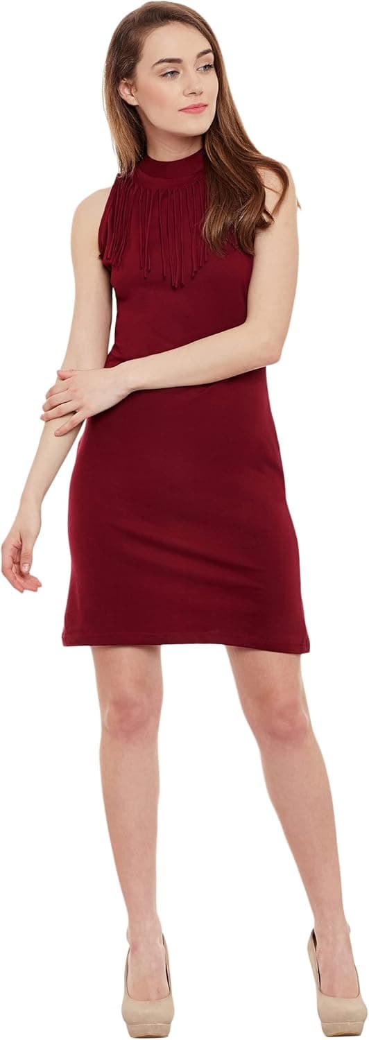 پیراهن مینی بادی‌کان زنانه بدون آستین یقه گرد ساده Miss Olive (MOPW16D05-79) سایز L رنگ زرشکی