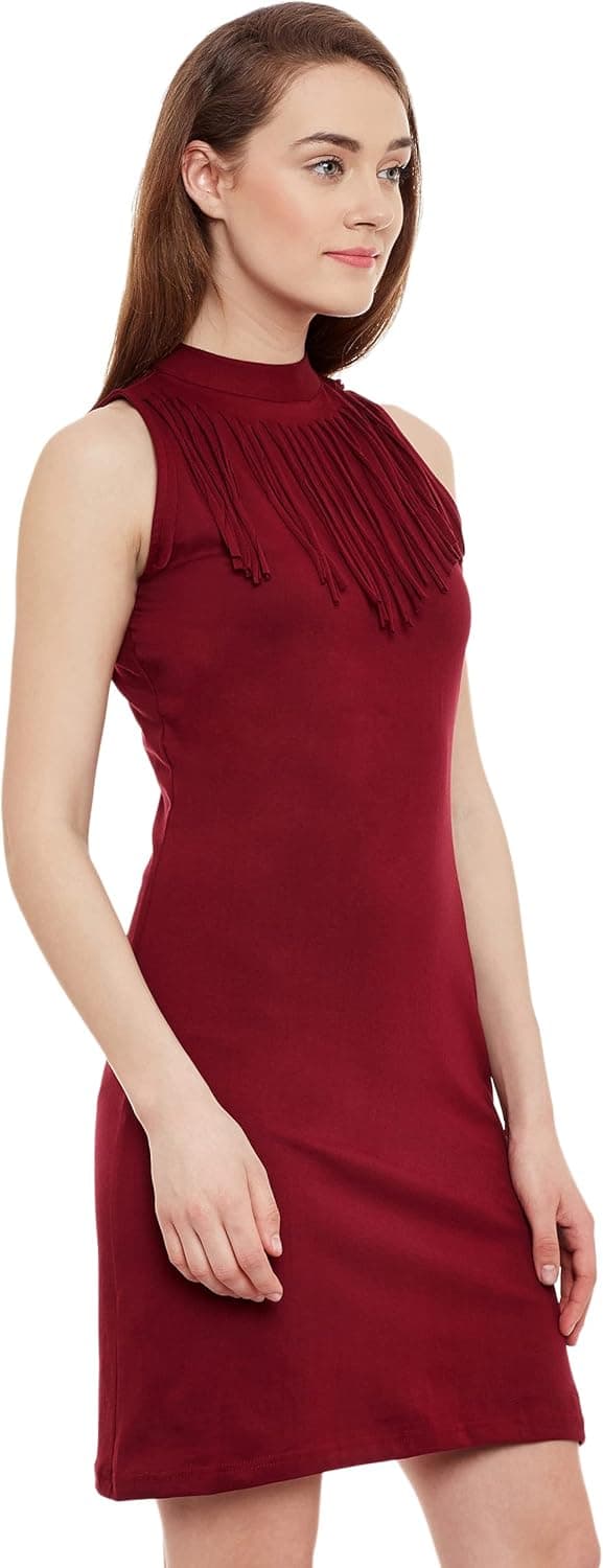 پیراهن مینی بادی‌کان زنانه بدون آستین یقه گرد ساده Miss Olive (MOPW16D05-79) سایز L رنگ زرشکی 3420