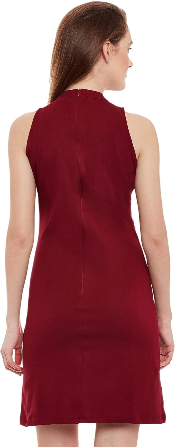 پیراهن مینی بادی‌کان زنانه بدون آستین یقه گرد ساده Miss Olive (MOPW16D05-79) سایز L رنگ زرشکی 3421