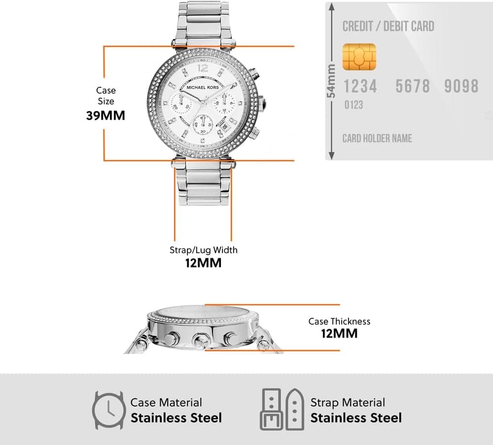 ساعت Michael Kors Parker از استیل ضد زنگ با تزئینات براق نقره‌ای/نقره‌ای 3443