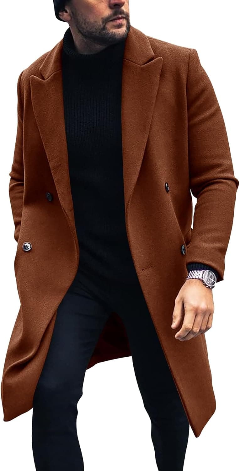 کت مردانه KASTWAVE، کت ترنچ مردانه دو ردیفه، پالتو زمستانی پشمی ترکیبی Pea Coat اورسایز با یقه گرم، کت کاری و اداری، ژاکت Topcoat