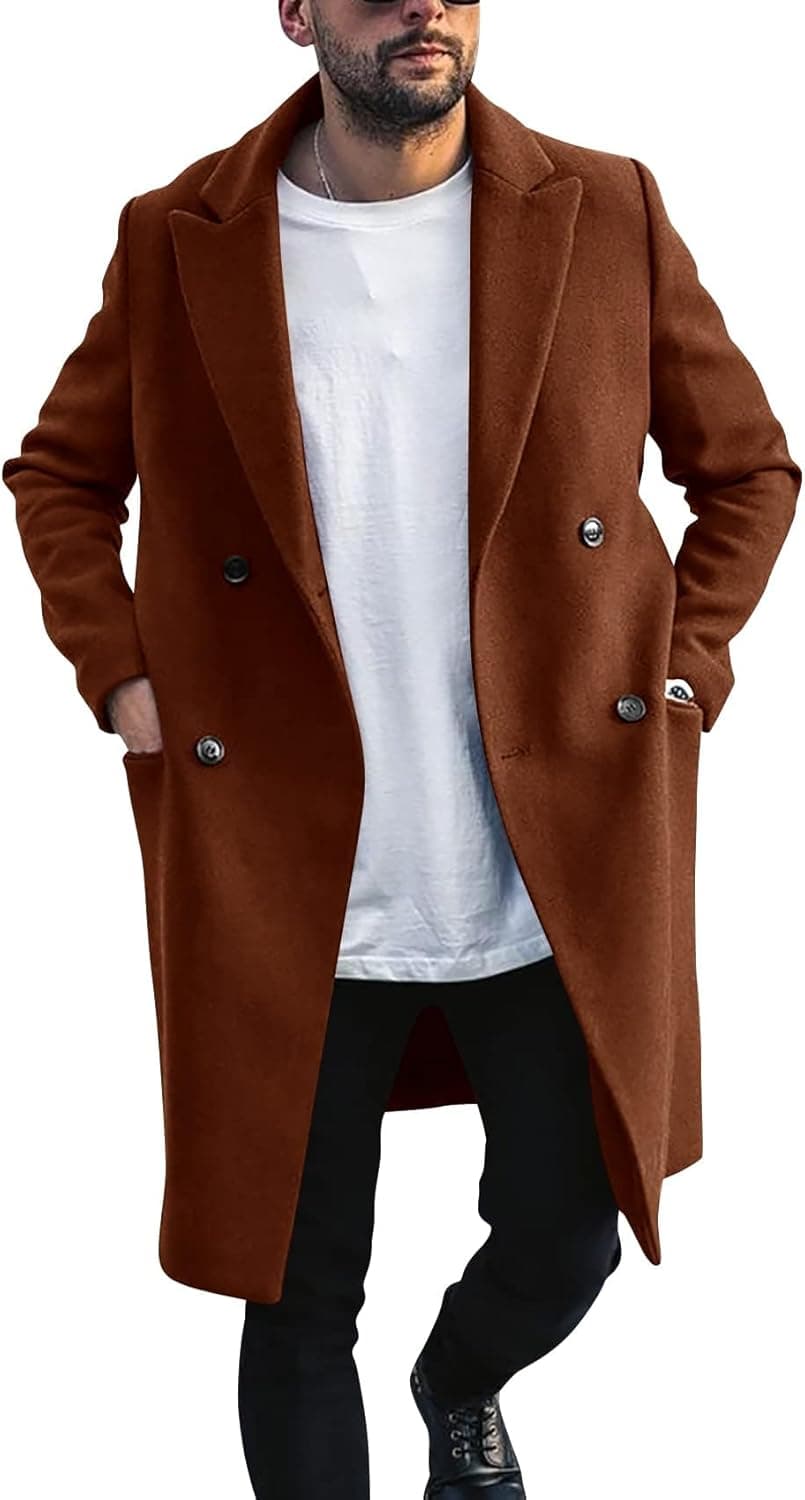 کت مردانه KASTWAVE، کت ترنچ مردانه دو ردیفه، پالتو زمستانی پشمی ترکیبی Pea Coat اورسایز با یقه گرم، کت کاری و اداری، ژاکت Topcoat