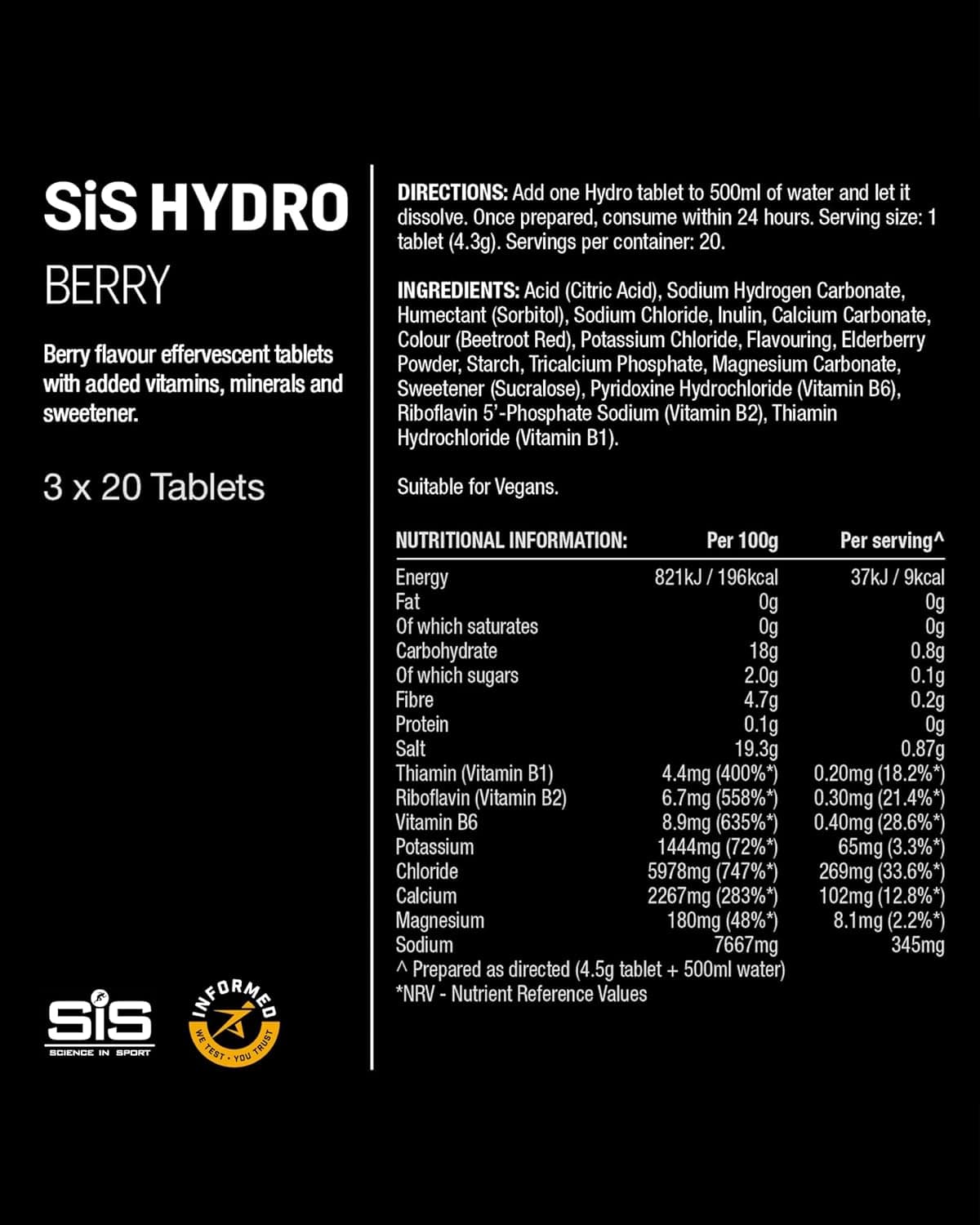 قرص‌های الکترولیت Science In Sport Hydro | قرص‌های هیدراتاسیون بدون شکر | الکترولیت‌های ضروری برای کاهش خستگی و کمک به آب‌رسانی مجدد | بدون گلوتن | طعم بری | ۲۰ وعده | ۱ بسته بری ۲۰ عددی (بسته ۱ عددی) 3480