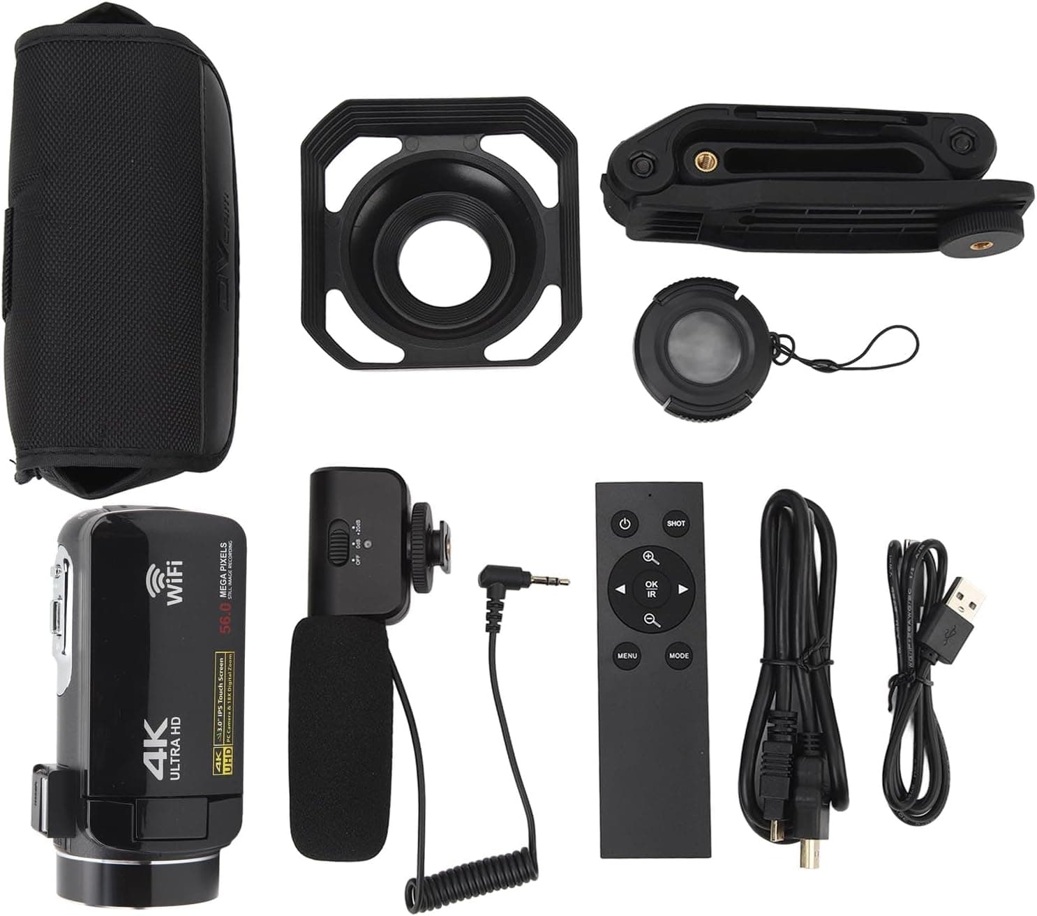 دوربین فیلمبرداری ویدئو 4K 30FPS 56MP با قابلیت شب، زوم 18X، میکروفون خارجی، ریموت کنترل - دوربین Vlogging قابل حمل با خروجی HD - ایده‌آل برای Vlogging و عکاسی 3497