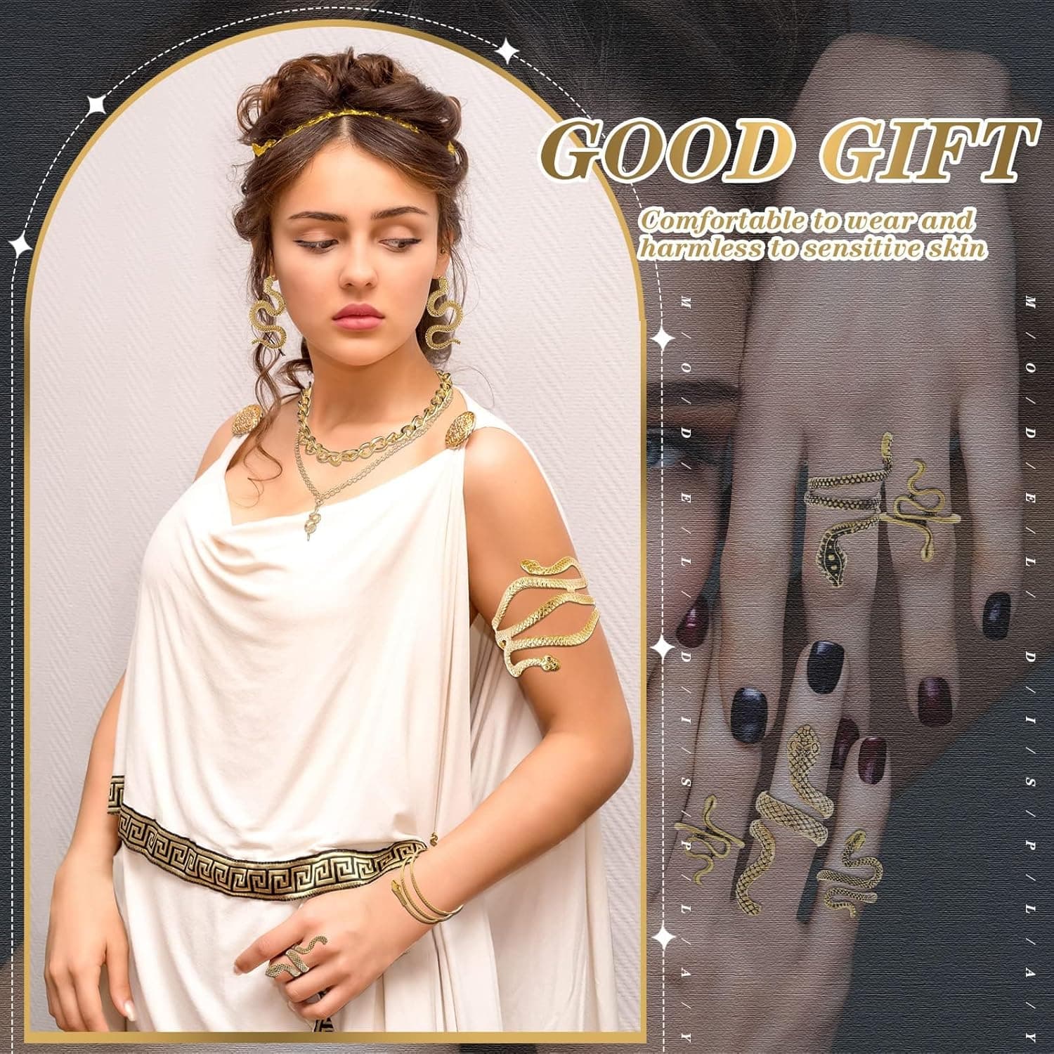 ست جواهرات مار NALACAL برای زنان به سبک مصر – شامل گردنبند، گوشواره، دستبند، النگو و انگشتر، ست انگشترهای مار شخصی‌سازی شده به سبک پانک، مناسب برای نقش‌آفرینی و کارناوال – ۸ تکه.