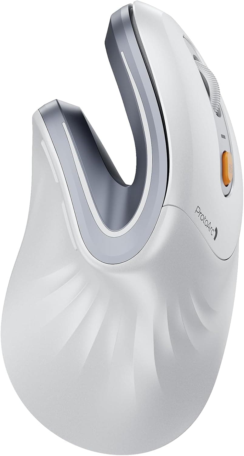 ماوس ارگونومیک ProtoArc مدل EM11 NL – بی‌سیم و عمودی (Vertical Mouse)، با قابلیت اتصال به چند دستگاه به‌صورت هم‌زمان، قابل شارژ از طریق USB-C، مناسب برای Windows، macOS، کامپیوتر، نوت‌بوک و لپ‌تاپ – رنگ سفید.