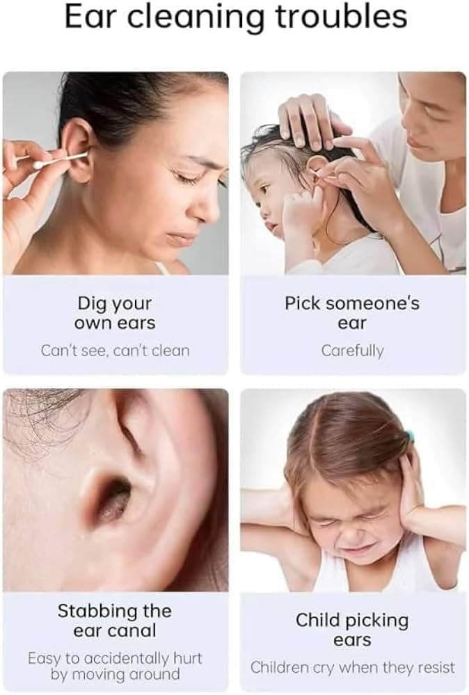 ابزار پاک‌کننده جرم گوش با دوربین HD – شامل دوربین، ۶ چراغ LED، و ابزار تمیزکننده گوش، کیف کامل پاک‌سازی جرم گوش، شارژ از طریق USB و سازگار با اندروید و آیفون – رنگ مشکی.