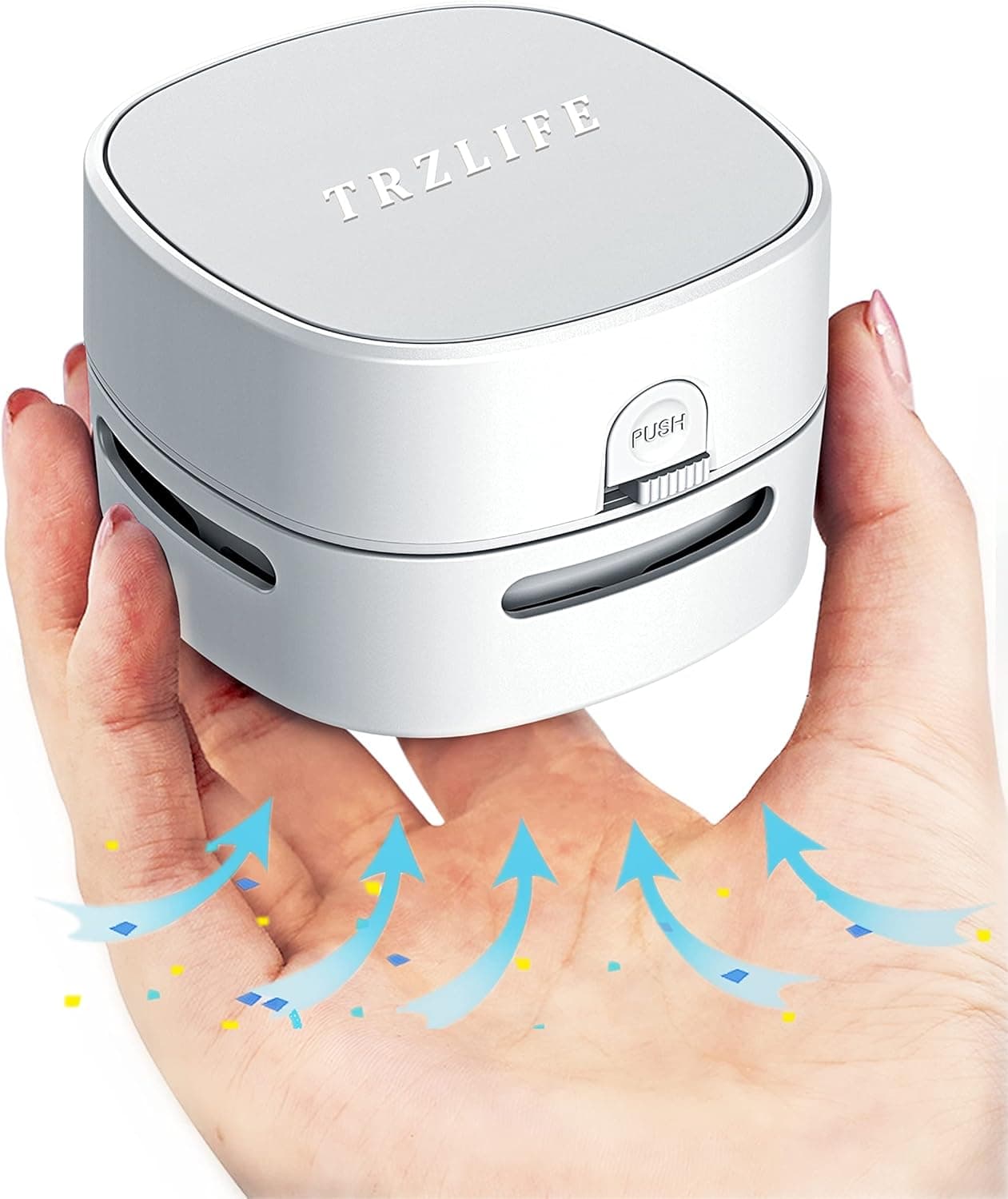 جارو رومیزی TRZLIFE – مینی و بدون سیم، با باتری‌های AA، مناسب برای تمیز کردن ذرات ریز و خرده‌ها از میز، کشو و پیشخوان، جزئیات بهبود یافته، رنگ سفید، همراه با دو باتری AA، هدیه ایده‌آل برای تکنولوژی و سرگرمی در ایستر یا White Elephant.