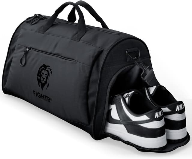 FIGHTR® Sports bag & travel Duffel bag for men and women - with shoe compartment & wet compartment - bag for sports, fitness & travel (Medium) 58 x 31 x 31 cm All Black