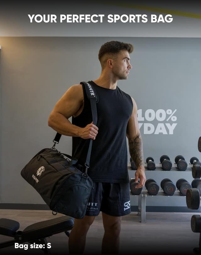 FIGHTR® Sports bag & travel Duffel bag for men and women - with shoe compartment & wet compartment - bag for sports, fitness & travel (Medium) 58 x 31 x 31 cm All Black