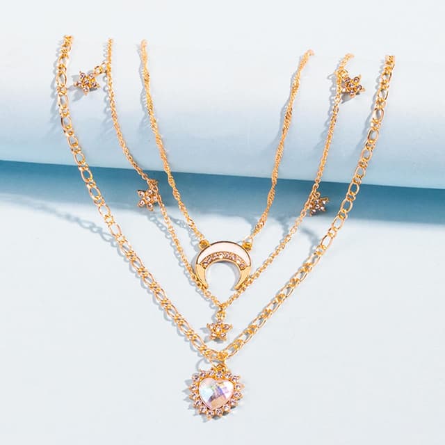 Layered Gold Necklaces for Women, 14K Gold Plated Stackable Stack Choker Necklaces Trendy Layering Star/Moon Pendant Chain Necklace Set Jewelry for Mother LayeredMoon