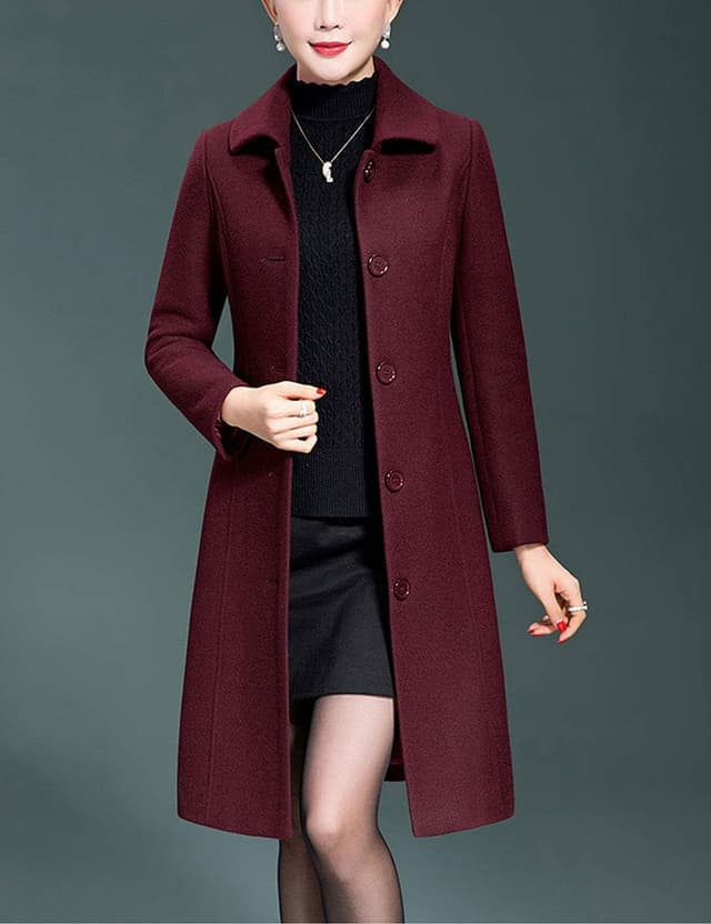 پالتو ترنچ زنانه پشمی Jenkoon، پالتو زمستانی بلند و ضخیم، Overcoat و Walker Coats، سایز M، رنگ Wine