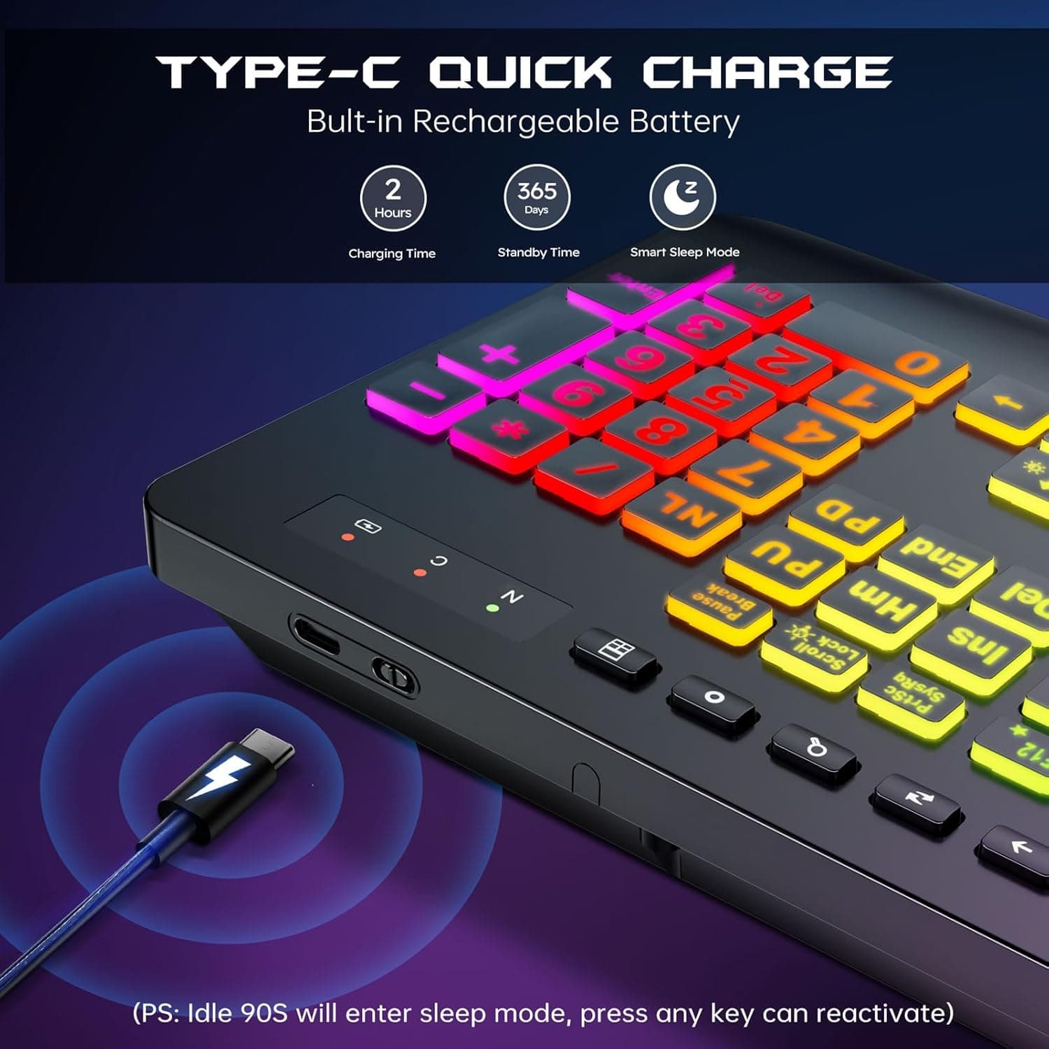 ست کیبورد و ماوس بی‌سیم Garlo – کیبورد غشایی بی‌صدا با حس مکانیکی، اندازه کامل (Full-Size) با اتصال بلوتوث، 2.4GHz و سیمی، دارای نور پس‌زمینه RGB و استراحت‌گاه ارگونومیک مچ دست، مناسب برای کامپیوتر، لپ‌تاپ، مک و PS5.