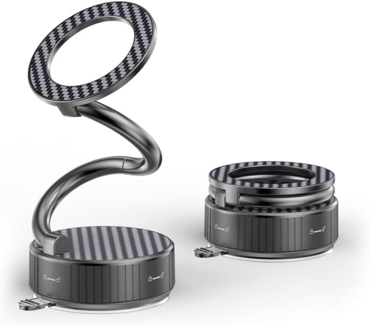 هولدر مغناطیسی گوشی برای خودرو – با پایه مکنده (Suction Cup) و قابلیت چرخش در زوایای بی‌نهایت، پایه تاشو مناسب برای شیشه جلو، میز یا سطوح صاف، سازگار با تمام گوشی‌های هوشمند.