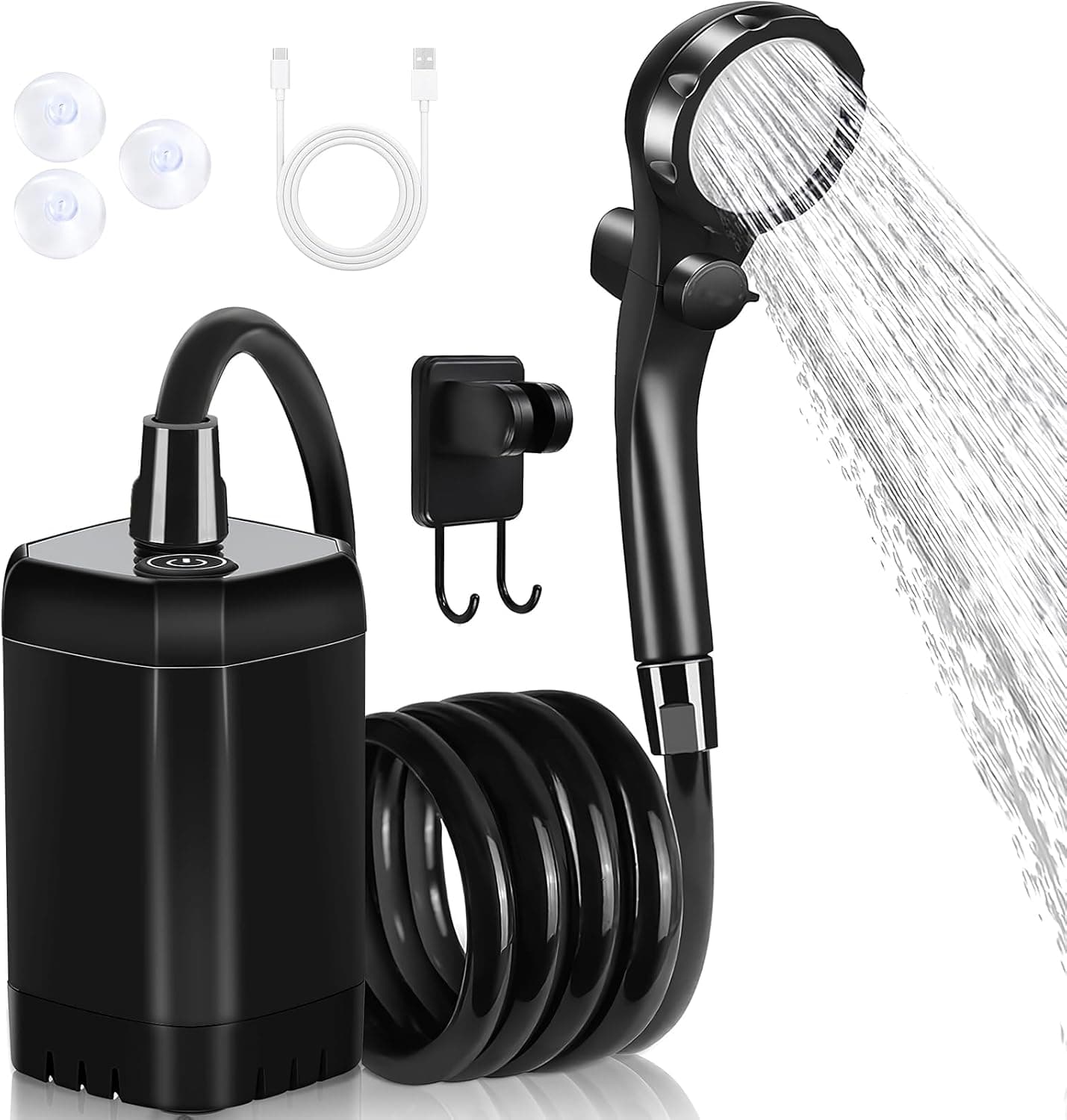 دوش قابل حمل Ponicozy Portable Camping Shower – پمپ برقی قابل شارژ با ظرفیت ۶۰۰۰ میلی‌آمپر ساعت، دارای نمایشگر دیجیتال هوشمند و سری دوش، مناسب برای کمپینگ، پیاده‌روی، سفر با RV و شستشوی حیوانات خانگی.