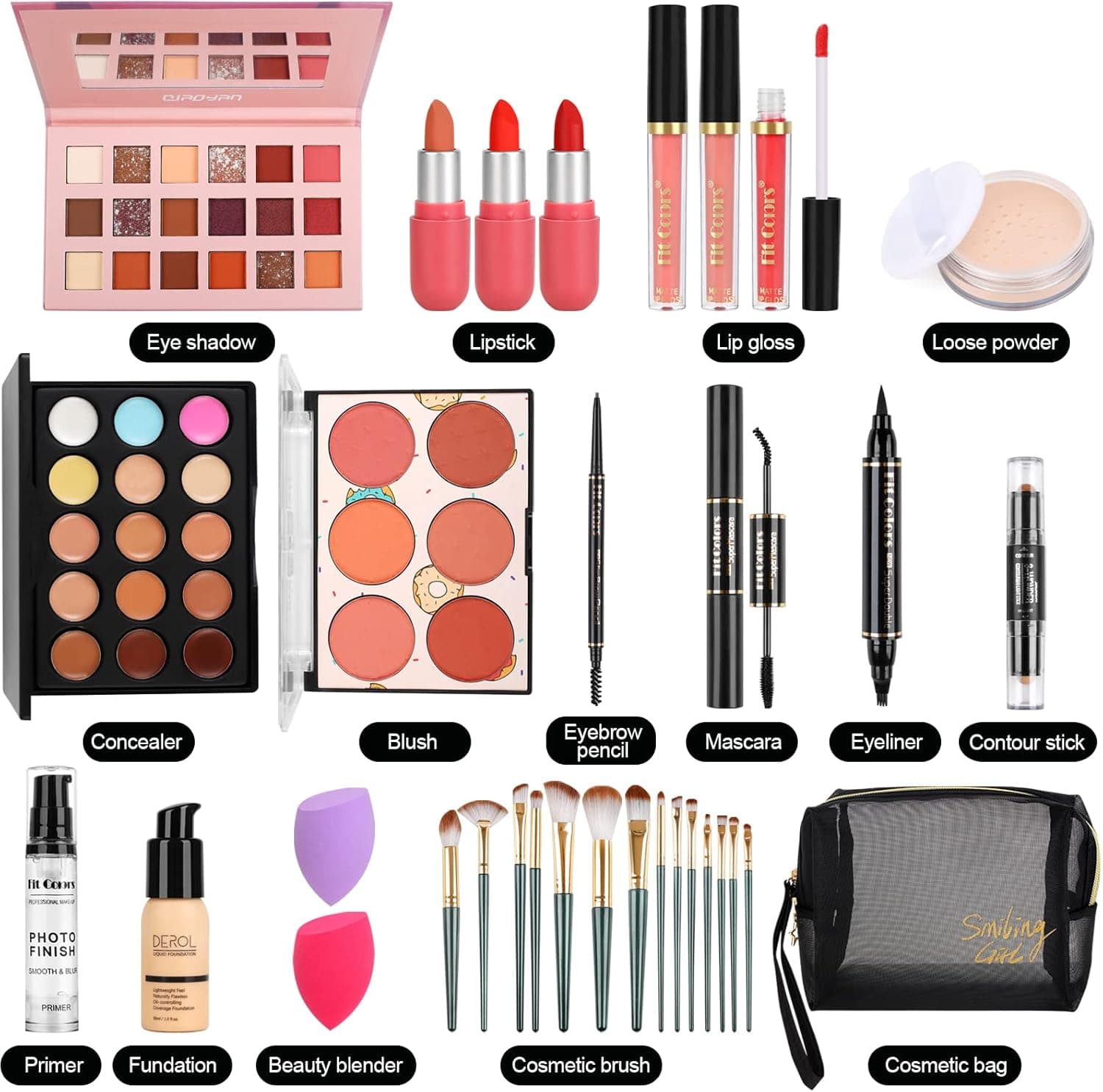 ست آرایش Fenshine Makeup Set – کیت کامل آرایشی مناسب افراد مبتدی و حرفه‌ای، همراه با کیف نگهدارنده قابل حمل. شامل پالت آرایش، سایه چشم، کرم‌پودر، برق لب و موارد ضروری دیگر. مناسب برای نوجوانان و بزرگسالان (مدل Type B).